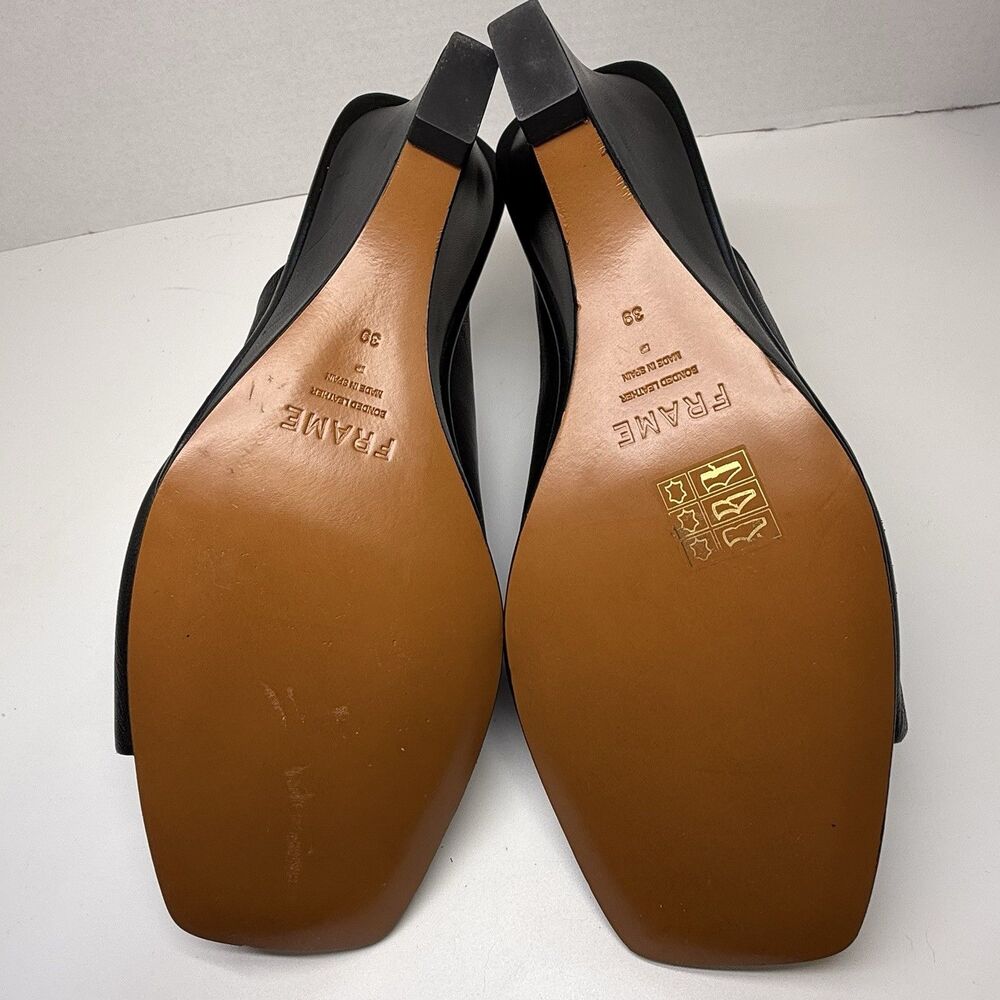 FRAME Le Naomi Black Leather Wedge Slip On Mule Heels Sz 39 US 8 New W/Flaw - Picture 7 of 9